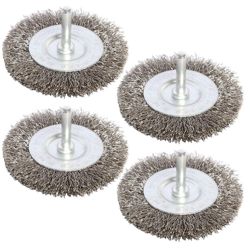 FPPO 4PCS 3 Inch Stainless Steel Wire Wheel Brushes Kit for Drill with 1/4-Inch Shank,Wire Wheels for Power-Operated Grinders - Image 1